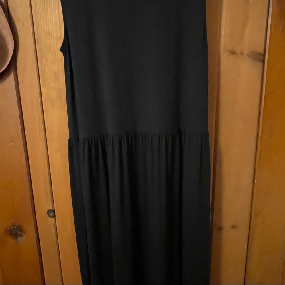 Eileen Fisher Black Lyocell Blend Drop Waist Sleeveless Dress M - Picture 6 of 9